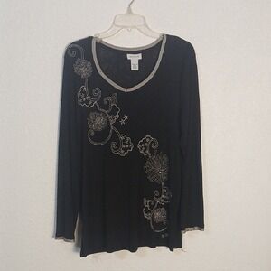 Avenue Black 3/4 Sleeve Embellished Blouse
